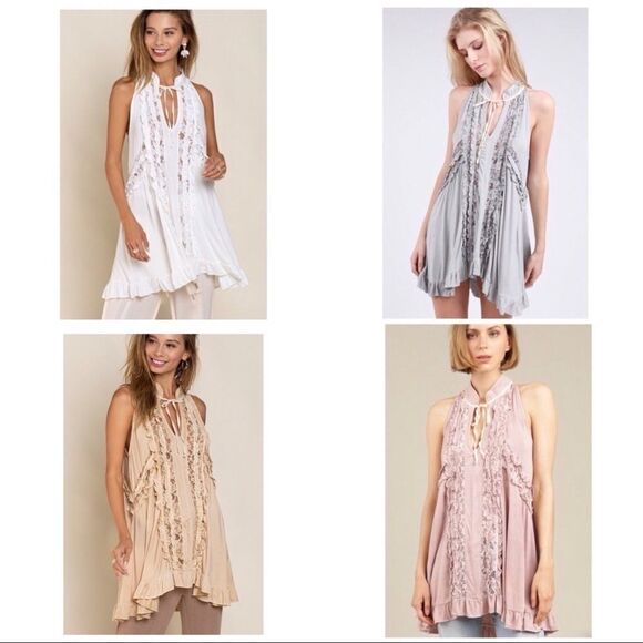 lace Paneled Ruffle Detailed Sleeveless Swing Top - Picture 12 of 13